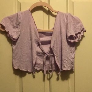tie up cropped + ribbed lilac top